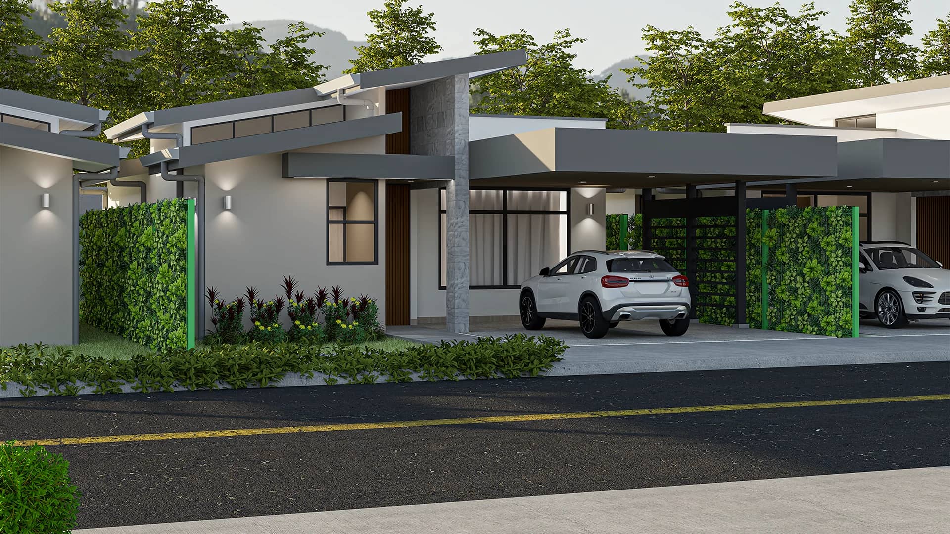 Vista frontal de la casa Modelo C en Verde Horizonte